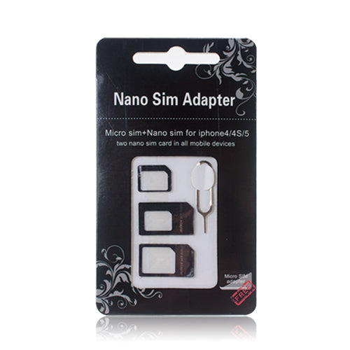 3 In 1 SIM Card Adapter Kit with Eject Pin Black