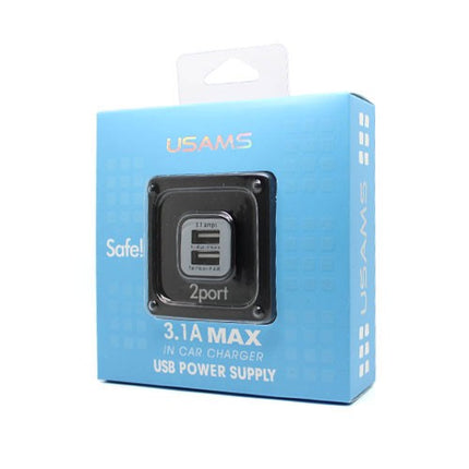 USAMS Dual USB Ports Car Charger 3.1A Output Black