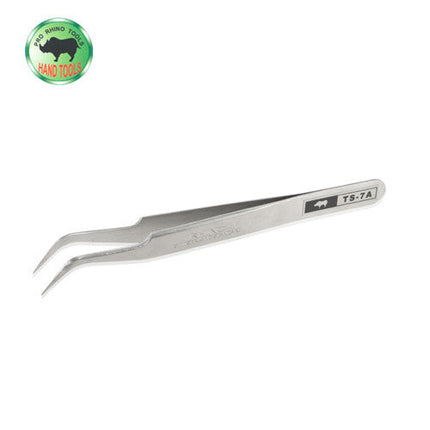 Pro Rhino Stainless Steel Tweezers Fine Tip Curved 7-SA Silver