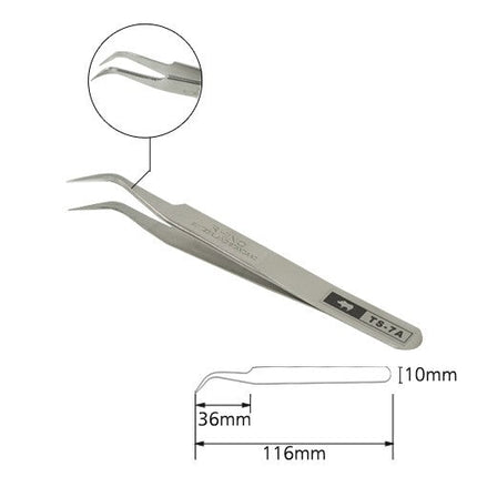 Pro Rhino Stainless Steel Tweezers Fine Tip Curved 7-SA Silver