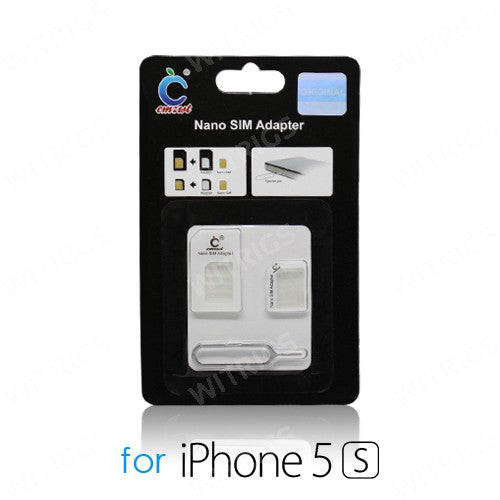 Nano to Micro/Standard SIM Card Adapter with Eject Pin White