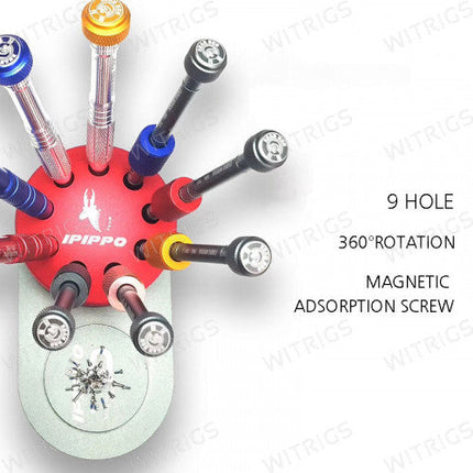 9 Holes Rotating Magnetic Screwdriver Holder Black