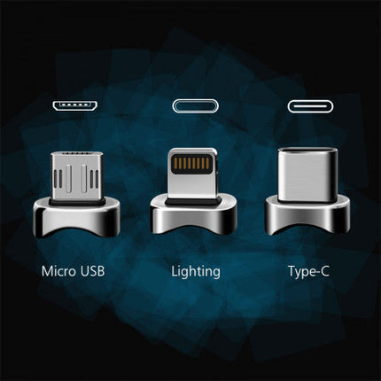 3 in 1 Magnetic Fast Charging Cable Compatible with Micro USB, Type C, lighting 1m Black