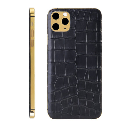 Leather Version Custom Rear Housing for iPhone 11 Pro Max Alligator Leather Black