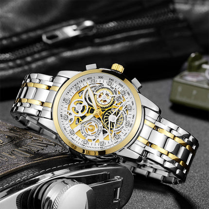 NEKTOM Hollow Out Watch Luminous Waterproof Watch Silver with Gold