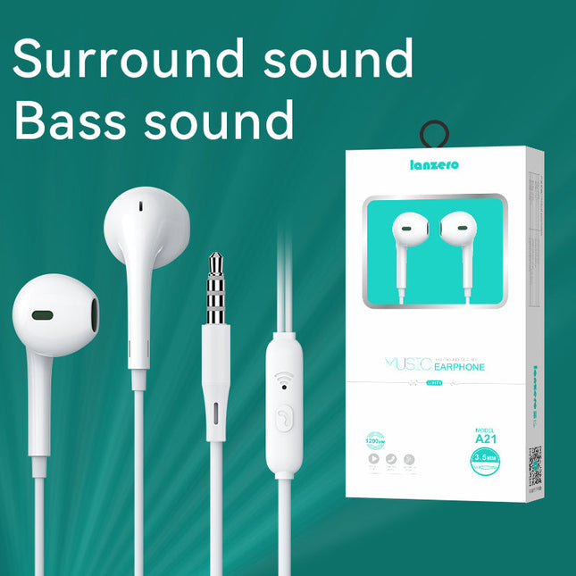 lanzero 3.5mm Plug stereo sound quality wire-controlled earphones For mobile phone