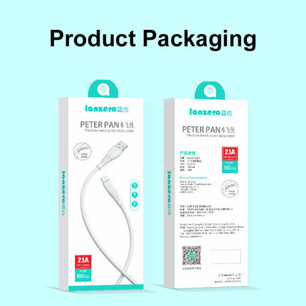 Lanzero USB-A Data Cable 2.1A Fast Charging Cable For iPhone 6/7/8/X/11/12/13/14/iPad