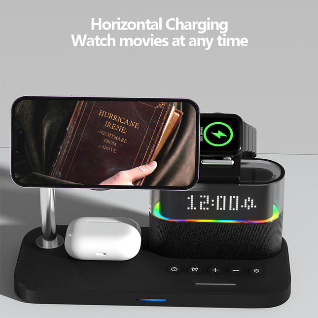 15W fast charging station 5 in 1 wireless charger for Samsung/Google/OnePlus/Sony(with alarm clock + time display)